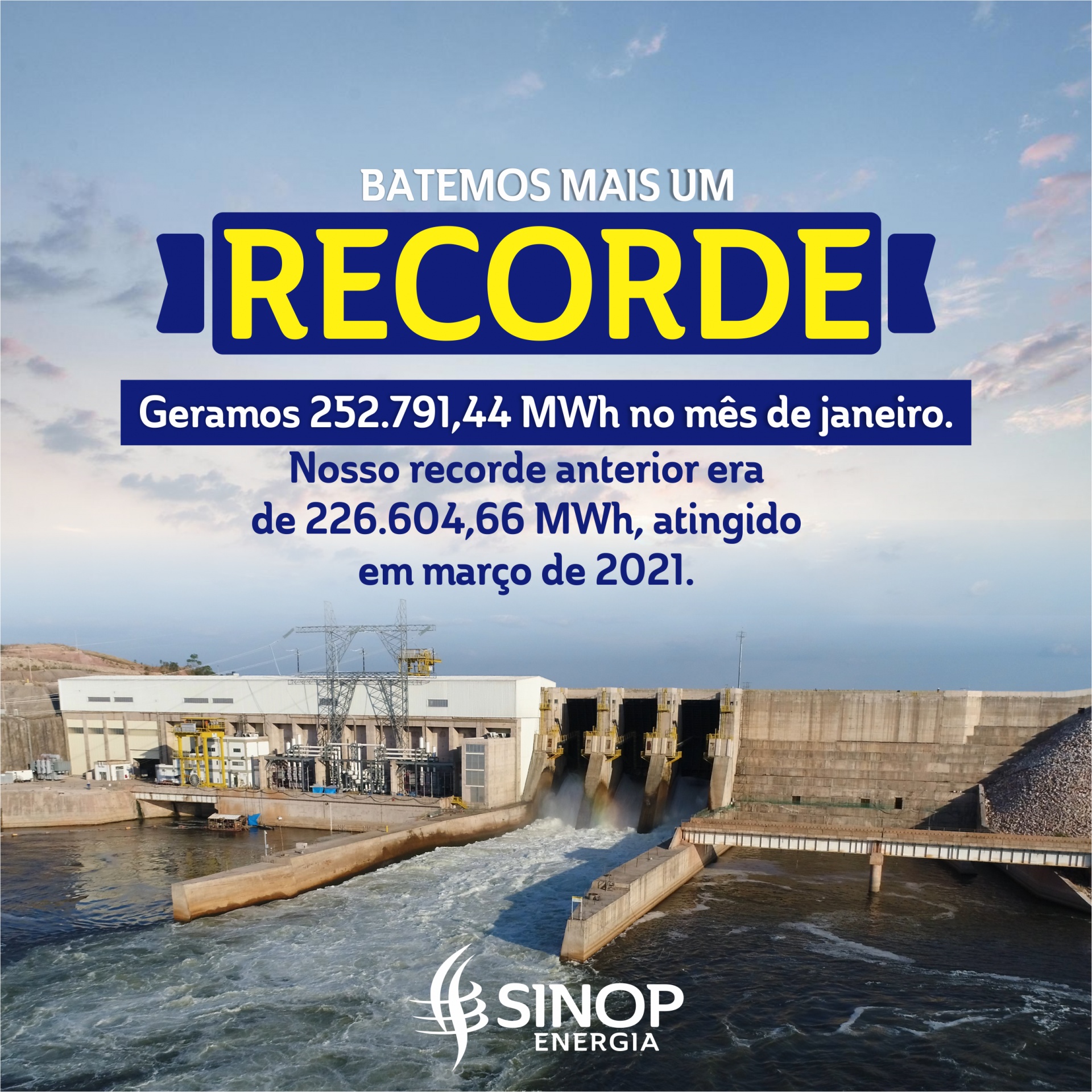 UHE Sinop conquista recorde na geração de energia