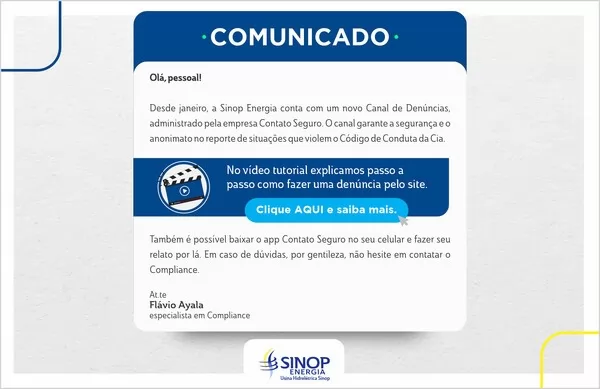 Sinop Energia atualiza canal interno de denúncias